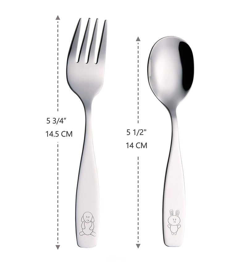 Exzact ANNOVA Kids Silverware 6 Pieces Children's Safe Flatware Set Stainless Steel - 3 x Forks, 3 x Children Dinner Spoons, Toddler Utensils, Metal Cutlery Set for LunchBox (Engraved Dog Bunny) - Image 2